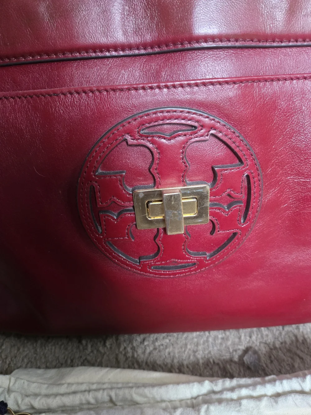 Tory Burch Red Leather Satchel with Gold Hardware With Dust Bag